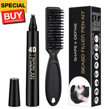 Long-Lasting Water-Resistant Black Men's Beard Grooming Kit - Micro-Fork Tip Pen