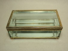 Metal  Beveled Glass Jewelry Trinket Box
