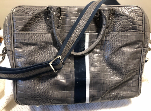 JACK RUSSELL MALLETIER PARIS Briefcase Laptop Crossbody Bag Gray Faux Alligator - Picture 2 of 10