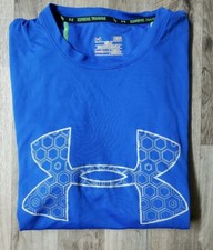 UNDER ARMOUR BLUE GRAY HEAT GEAR MENS LOGO SHIRT LARGE FREE SHIPPING