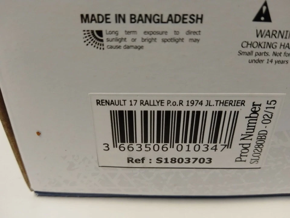 Solido Renault 17 #12 Therier Rally Press on Regardless 1974 1/18 S1803703 - Immagine 3 di 3