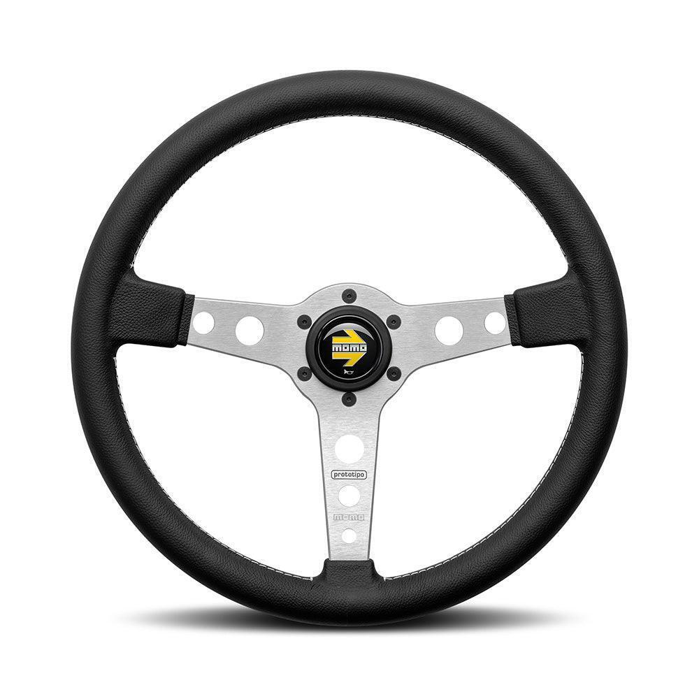 MOMO Prototipo 370mm Leather Steering Wheel - Silver Spokes