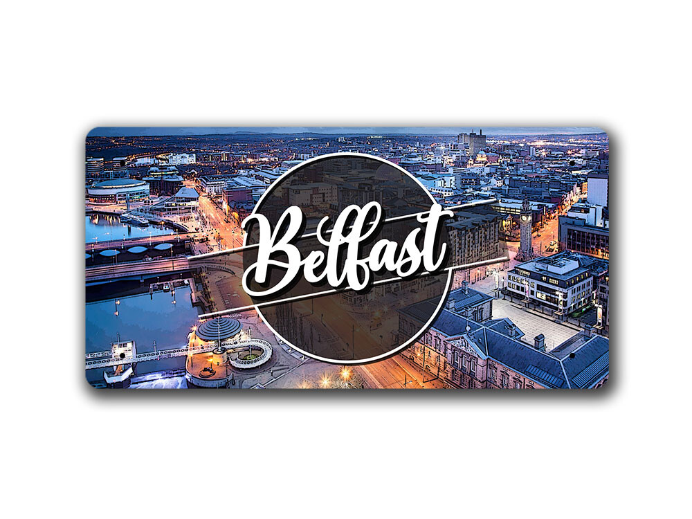 Belfast Night Landscape - Northern Ireland - Metal Sign