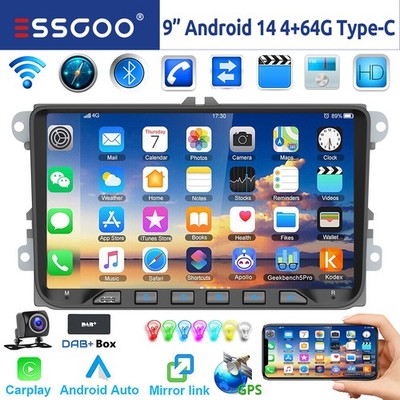 DAB+ Android 14 4+64G Carplay Autoradio GPS Für VW GOLF 5 EOS Touran Tiguan Polo