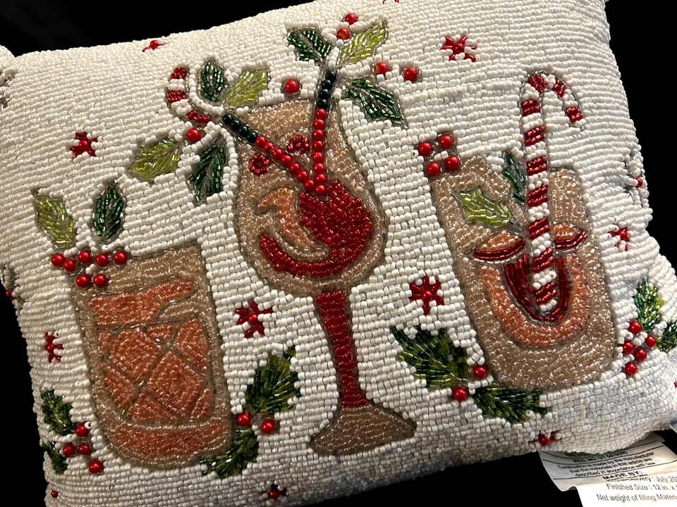 Cynthia Rowley Bebidas de Navidad 16"x12" Almohada Decorativa Cuentas Viral Nueva Foto 2 de 4