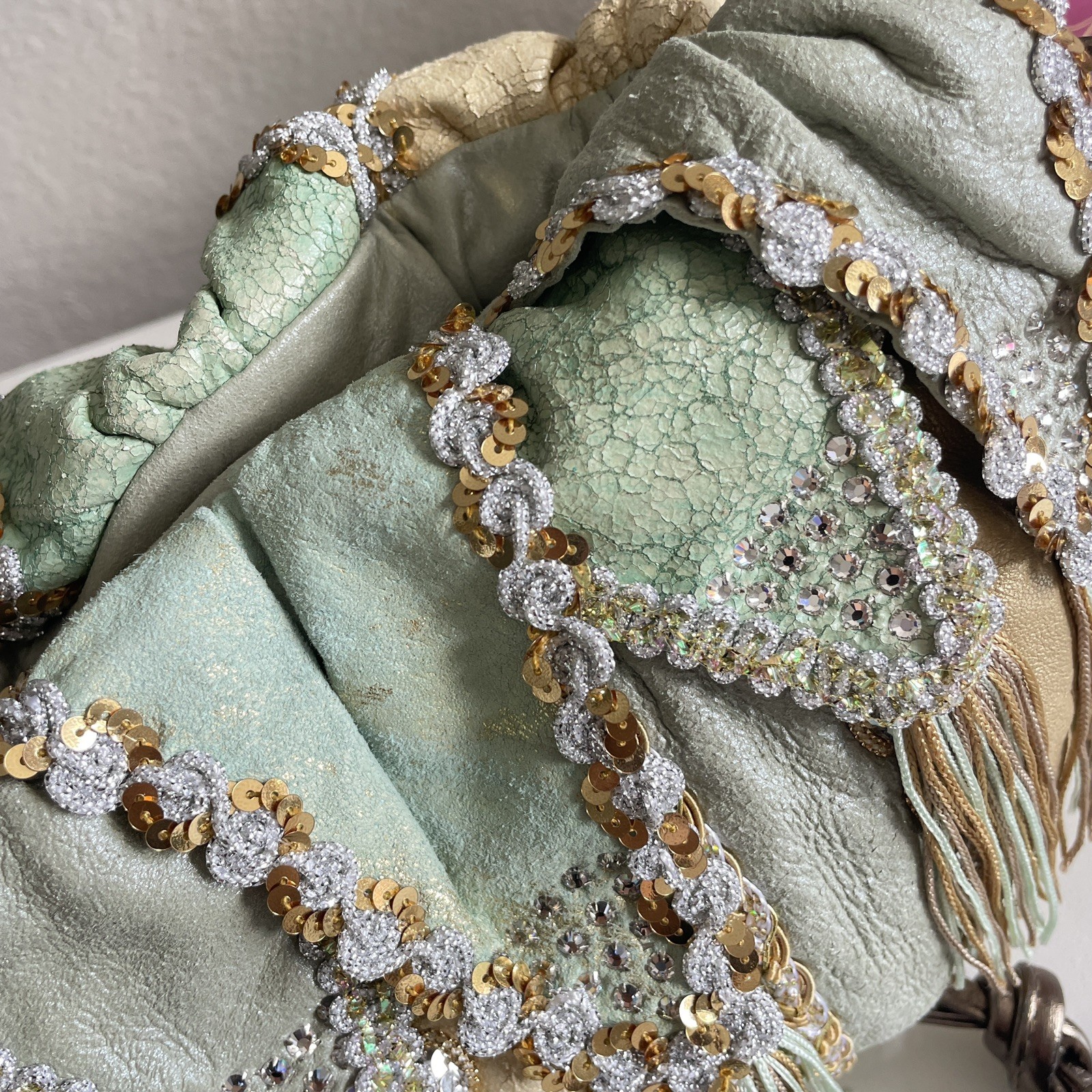 Vintage Jester Patchwork Drawstring Bag Purse 80s… - image 8