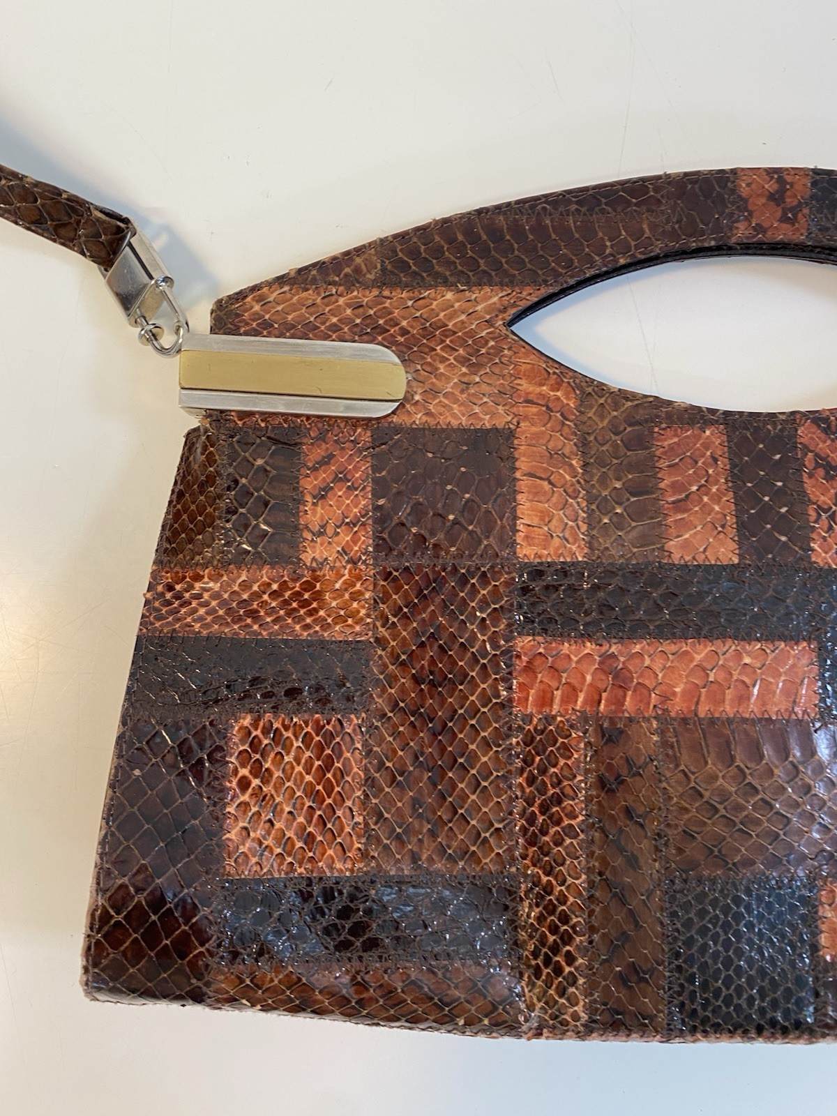 Vintage Python Snake Leather Patchwork Shoulder B… - image 3