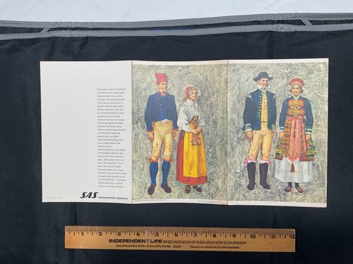 Vintage 1970 SAS Scandinavian Airlines New York first class menu folk art