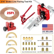 Brake Line Repair Kit 3/16 25ft Pipe Single Flaring Tools 20 Nuts Fittings NEW