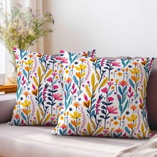 Colorful Wildflower Throw Pillow Covers 18x18 Set of 2, Folk Floral Decorativ...