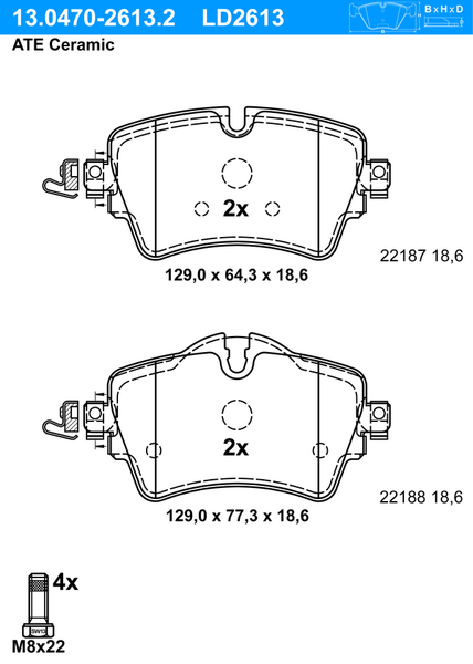 ATE BremsbeläGe Vorne (13.0470-2613.2) FüR BMW 2 Mini Clubman Countryman X2 |-image