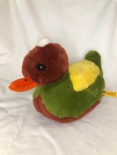 Vintage Steiff mallard duck stuffed animal, plush, green, brown, and yellow