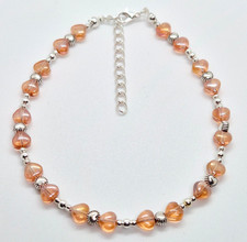 ORANGE AB CRYSTAL HEART BEADED ANKLE BRACELET ANKLET 9.5" + EXT 497