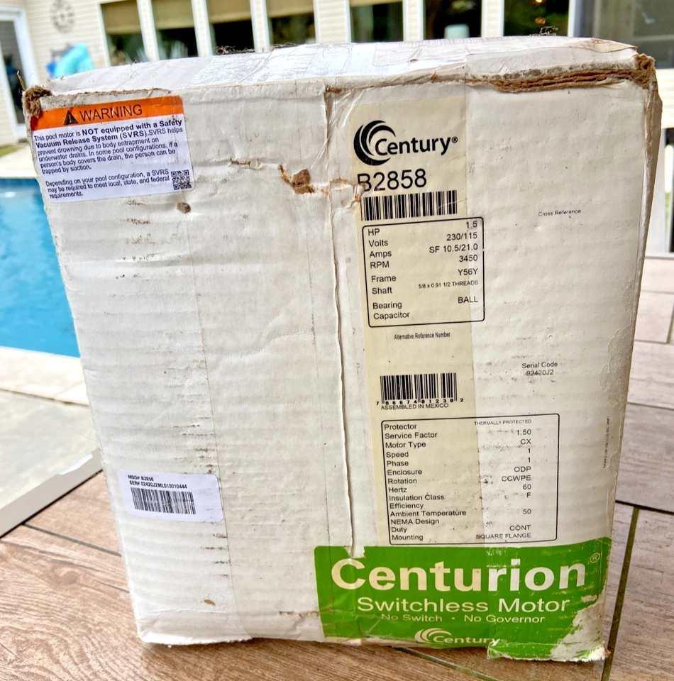 Century A.O. Smith 1.5 HP Pool Pump Motor Square Flange 1.50 SF B2858 New - Image 3 of 4