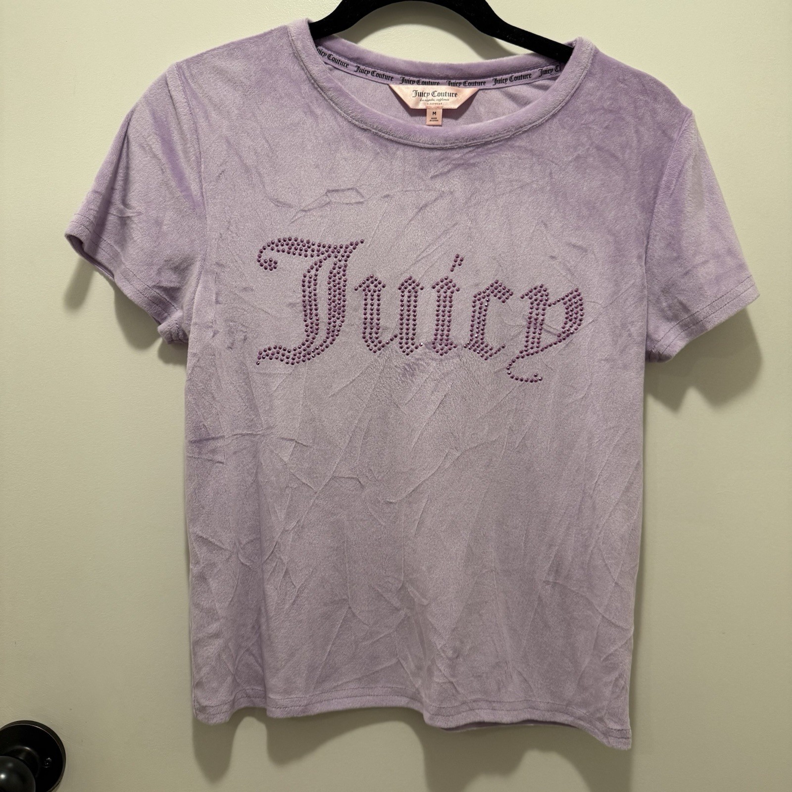 Juicy Couture Velour Top Rhinestone Logo Y2K Size M