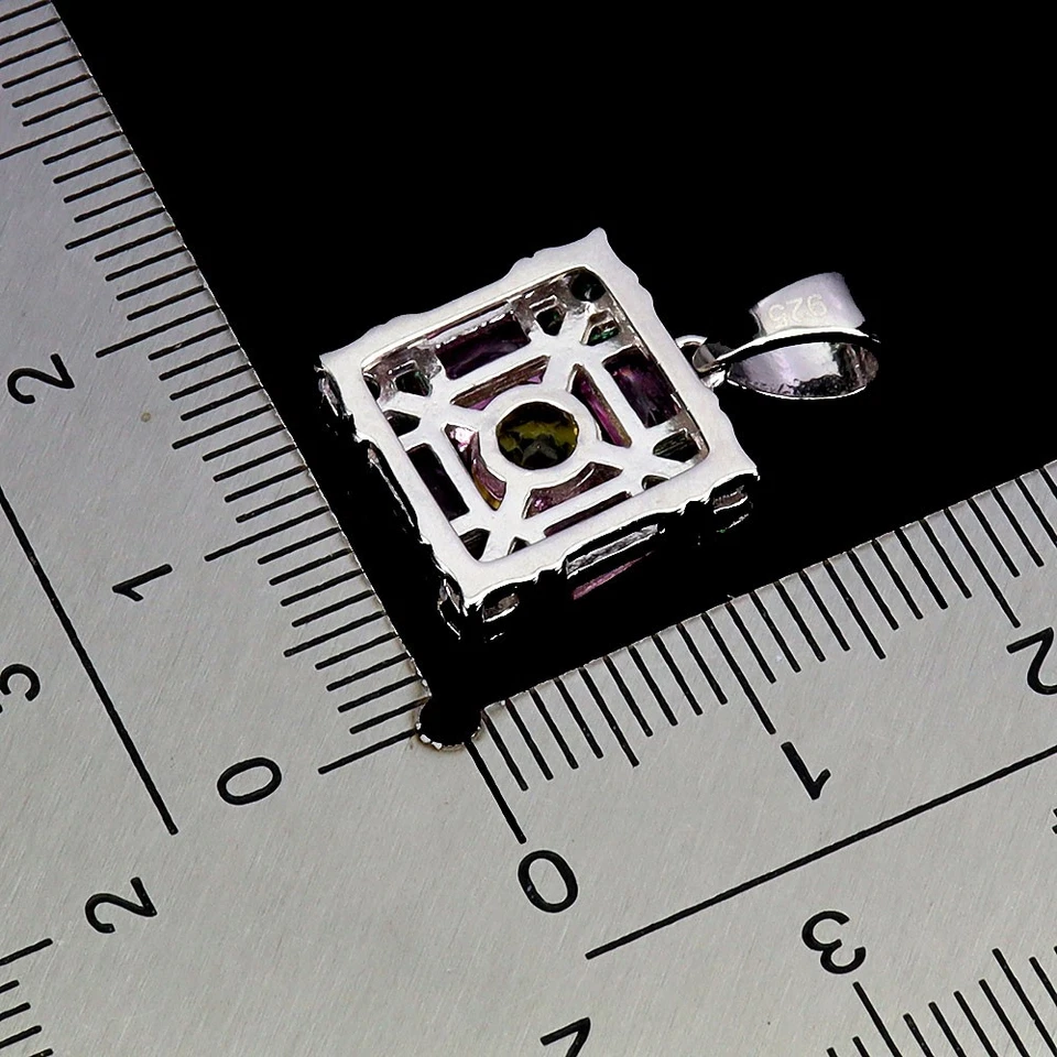 925 Pendente Argento Sterling Rotondo Mix Topazio 5mm Naturale Gemma Gioielli - Immagine 3 di 4