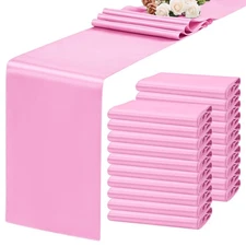 20 Pack Satin Table Runner 12 x 72 Inch Pink Table Runner fit Rectange and Ro...