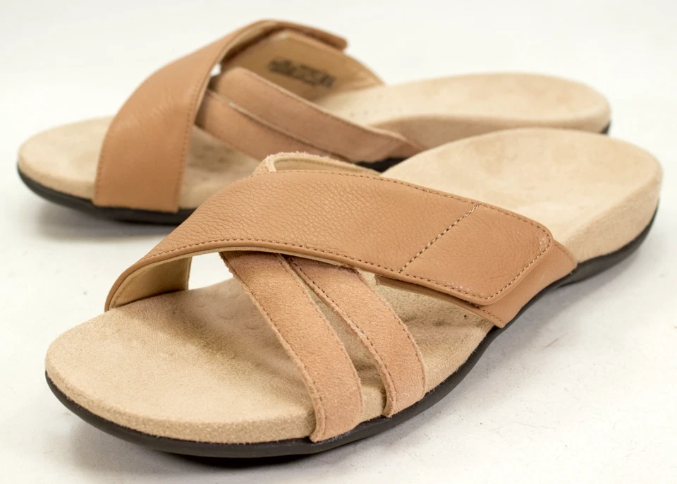 Sandálias Vionic Zarie Slide Feminina EUA 7 Couro Marrom Sapato de Apoio em Arco - Imagem 2 de 4