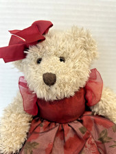 Vintage Russ Teddy Bear-Berrie Claudette-Burgandy Floral Dress - Preowned-10