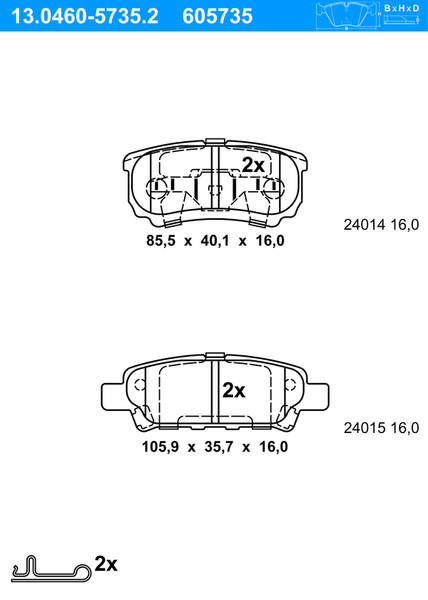 ATE BremsbeläGe Hinten (13.0460-5735.2) FüR Chrysler Sebring Mitsubishi Lancer-image