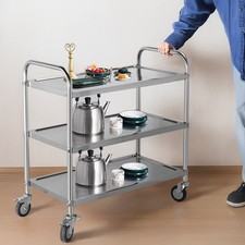 Stainless Steel Cart on Wheels 3-Tier Utility Cart for Kitchen Workshop Salon UK