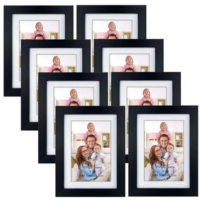 Bilderrahmen 10x15 cm 8er Set mit Passepartout, Schwarz Fotorahmen 13x18 mit ... - Bild 1 von 4
