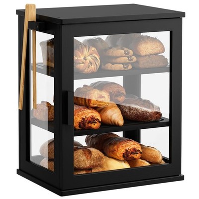 Black Bread Box for Kitchen Countertop, Large 3 Layers Bread Storage Containe...