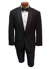 Perry Ellis Black Tuxedo with Flat Front Pants Shirt Studs & Bow Tie 42R 35W