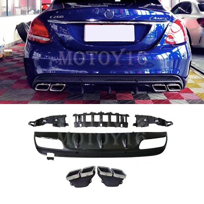 C63 Style Rear diffuser &exhaust tips for Mercedes C W205 AMG