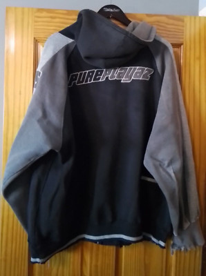 90s 00s Pure Playaz スタジャン Y2K B系 HIPHOP Y2K Pure Playaz Jacket Mens XL Distressed Hoodie Logo Hip Hop Rap