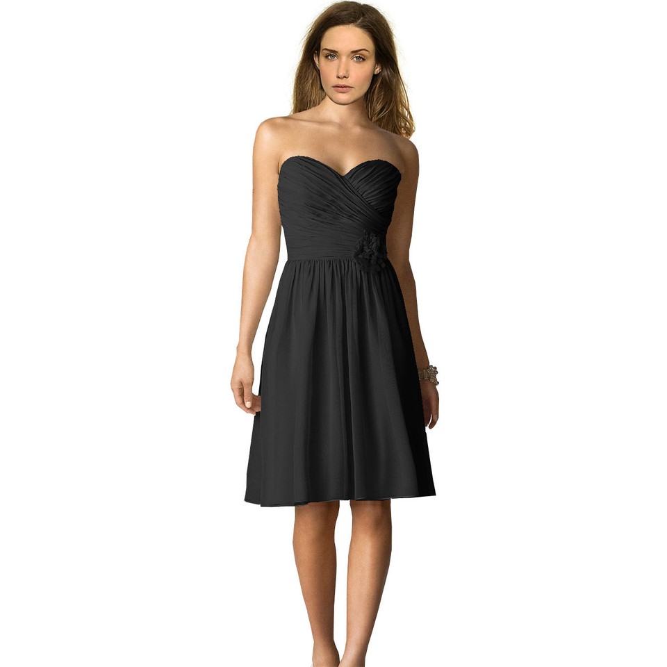 Short Chiffon Strapless Bridesmaid Gowns Black