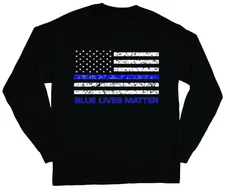 Blue Lives Matter shirt long sleeve police blue line flag tee shirt gift for men
