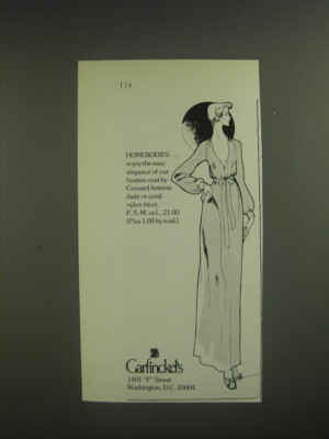 1974 Garfinckel's Gossard Artemis Hostess Coat Ad - Homebodies