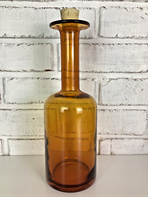 Vintage Otto Brauer Holmegaard Gulvvase Kastrup Amber Glass 12'' Bottle with Cork