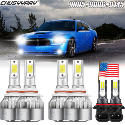 For Dodge Charger 2006 2007 2008 2009 6x 6000K LED Headlights High/Lo+Fog Lights