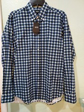 Men Hugo Boss Regular FitShirt Blue/Green Plaid Button up Long Sleeve-Medium-New