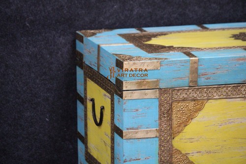 Brass Fitted Wooden Storage Chest Bench Trunk ,Wooden Clothes Toy Trunk Box - Picture 3 of 8