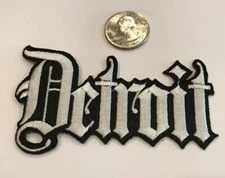 VINTAGE IRON ON EMBROIDERED DETROIT    PATCH. 3 1/2"x 2" (White)