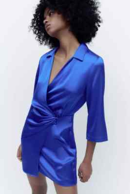 silkさん専用 NWT ZARA WOMEN'S SATIN EFFECT WRAP DRESS Cobalt SIZE S 0387