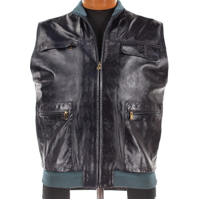 Werner Scherer By Hettabretz NWT Leather Vest Size 48 (~ M US) Blue Tonal Argyle