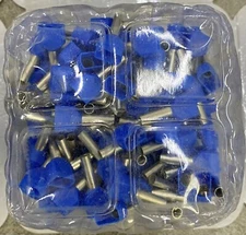 BM 00558 Insulated End Sleeve/Bootlace Lug, 2 X 2.5mm2/14 AWG, Blue,100 Pc's Pkt