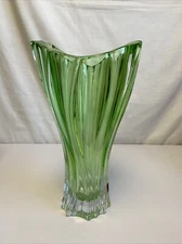 Plantica Modern Bohemian Czech Crystal Decorative Vase - 12.5 Inch Vase Green