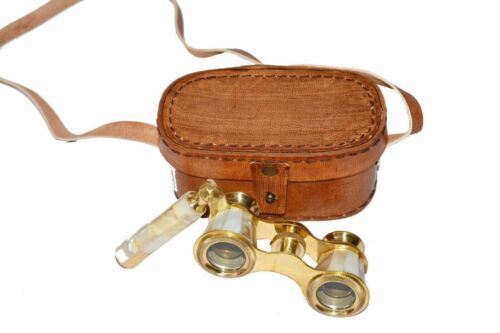 Marine Brass Binocular Mother of Pearl Binocular Spyglass X-MAS With Leather Box - Picture 1 of 7