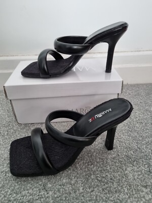 BN TK Maxx Black double strap Mule heels size UK