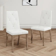 Set of 2 Dining Chair PU Leather Kitchen Dining Chair White/Light Gray/Grey