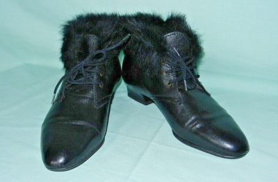 Vtg. 90s Italian Woman's Black Leather Fur Trim Granny Booties, EU size 36,  US 6 | eBay