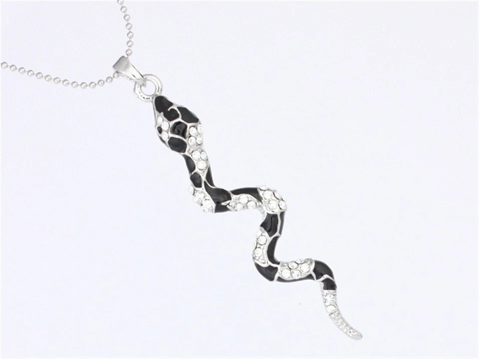 Collar Colgante Serpiente Serpiente Cristal Transparente Esmalte Negro P878 Foto 2 de 3