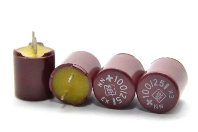 4x Vintage Bakelite-Kondensator ROE Typ EK, 100 µF / 25 V, Elko Capacitor, NOS - Bild 1 von 2