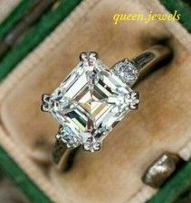 Lab-Created 3CT Asscher Cut Diamond Engagement Wedding Ring 14K White Gold FN