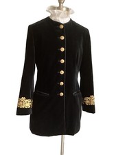 Vintage Mondi Black Velvet Jacket Size 8 10 36 Gold Embroidered Detail